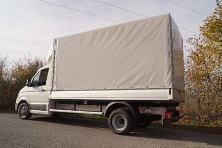 Plane - Spriegelaufbau - Autohaus Hettinger, Ort/Kunde: Autohaus Hettinger GmbH, Fahrzeug: Crafter 35 Pritschenwagen Einzelkabine, Typ: Pritschenaufbau