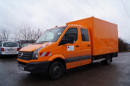 Ausbau Ladungssicherung - Bauhof Würzburg, Ort/Kunde: Würzburg Tiefbau/Bauhof, Fahrzeug: VW Crafter, Typ: Pritschenaufbau - HENSEL Fahrzeugbau - Auslieferung Kundenfahrzeug